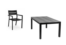 5-delige tuinset | 4 Delia stapelbare tuinstoelen (Black) | 180cm Cyprus tuintafel (Grey)