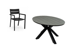 5-delige tuinset | 4 Delia stapelbare tuinstoelen (Black) | 180cm ovale Cyprus tuintafel (Grey)