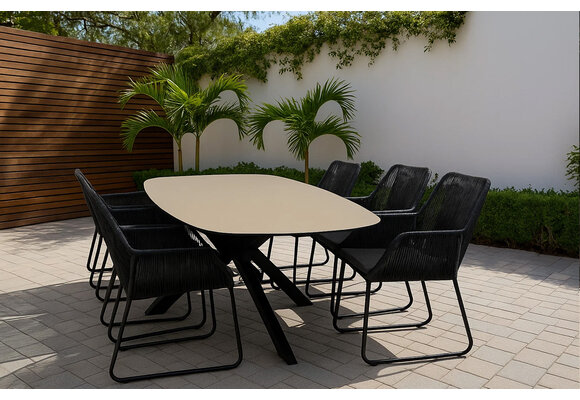 5-delige tuinset | 4 Mona tuinstoelen (Black) | Tuintafel Malaga 180x115 cm (Black)