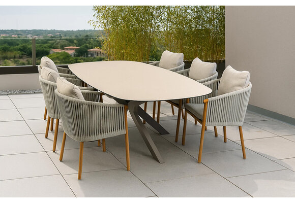 7-delige tuinset | 6 Es Vedra tuinstoelen (Teakhout) | Tuintafel Malaga 240x115cm (Camel)