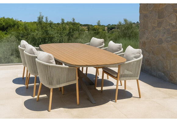 9-delige tuinset | 8 Es Vedra tuinstoelen (Teakhout) | Tuintafel Cadiz 280x115cm (Camel)