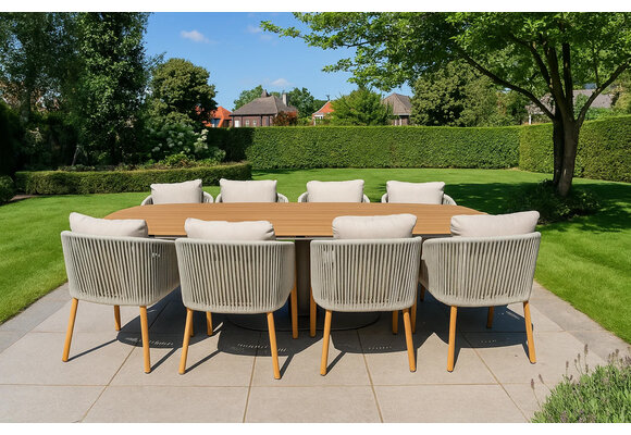 9-delige tuinset | 8 Es Vedra tuinstoelen (Teakhout) | Tuintafel Tower 260cm  (Camel)