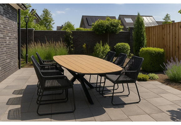 5-delige tuinset | 4 Mona tuinstoelen (Black) | Tuintafel Cadiz  180x115cm (Black)