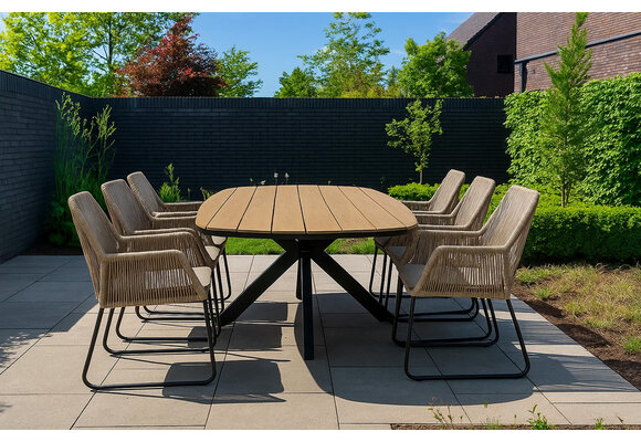 7-delige tuinset | 6 Mona tuinstoelen (Sand) | Tuintafel Cadiz 240x115cm (Black)