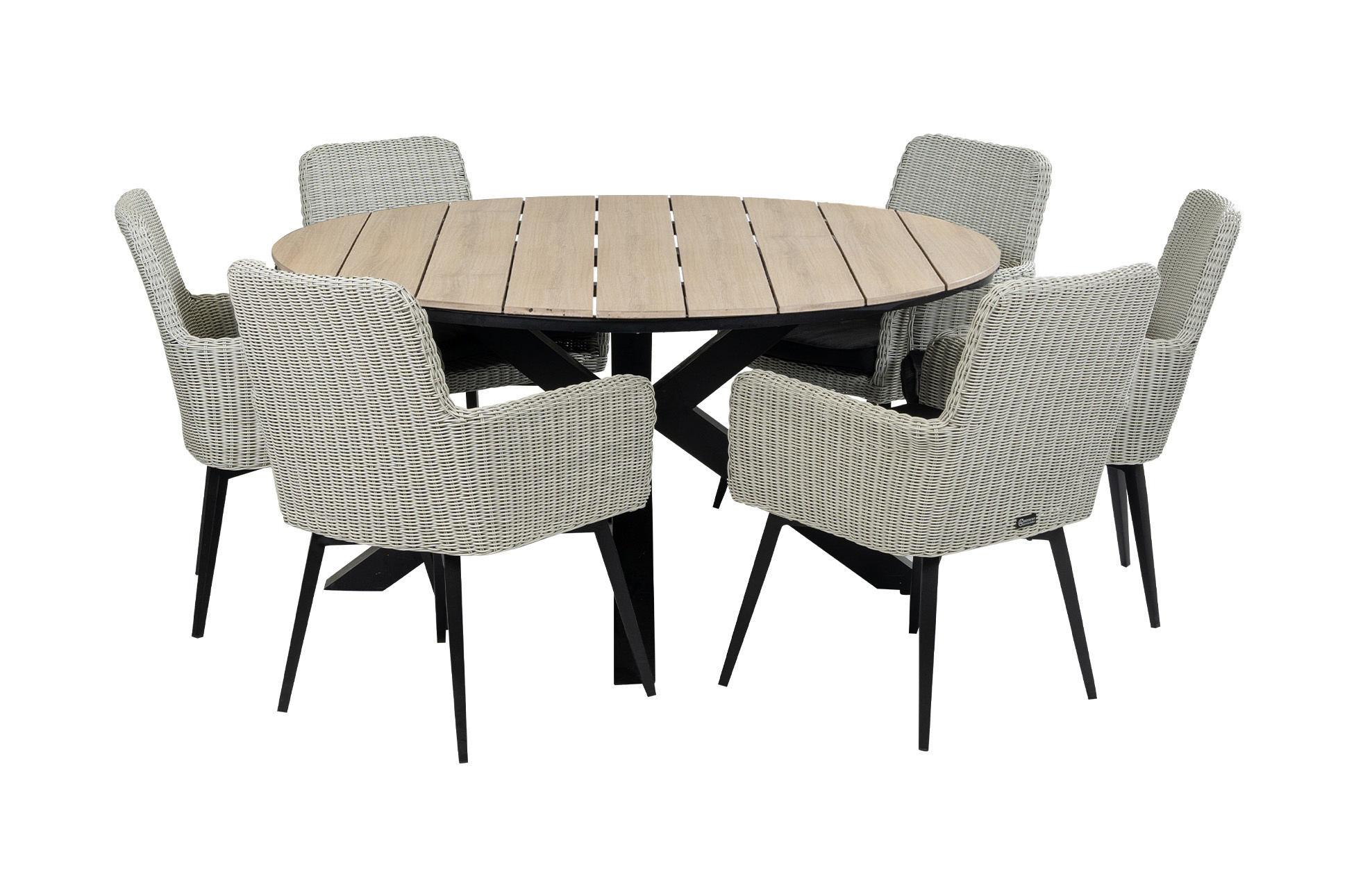 4 Seizoenen Tuinmeubelen 7-delige ronde tuinset | 6 Pisa tuinstoelen (White) | ⌀150cm Cyprus tuintafel (Wood)