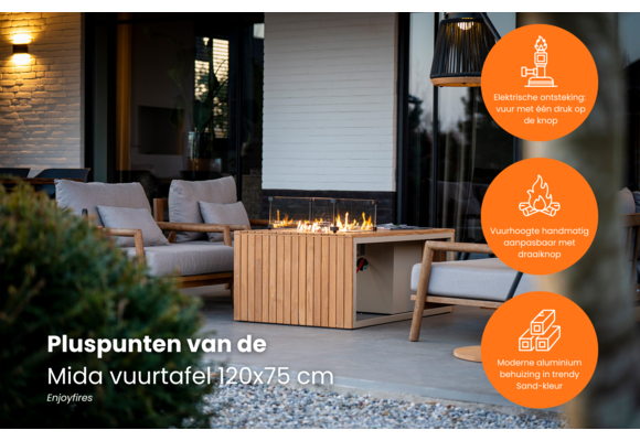 Vuurtafel Mida 120x75cm | Sand | Enjoyfires