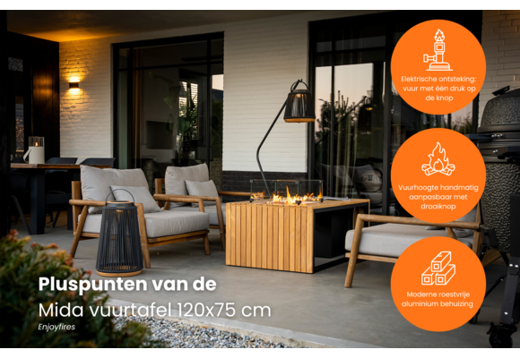 Vuurtafel Mida 120x75cm | Black | Enjoyfires