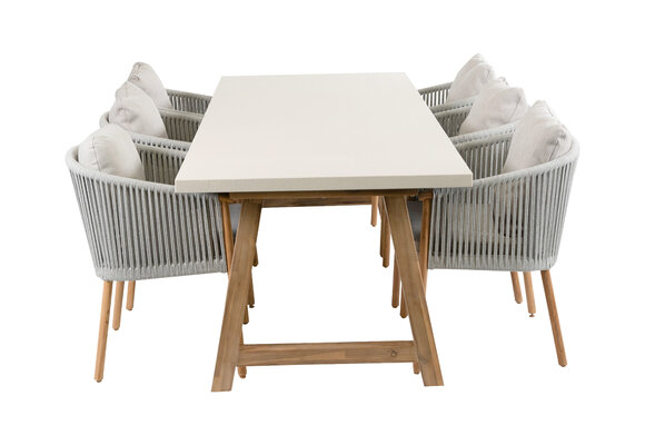 7-delige tuinset | 6 Es Vedra tuinstoelen (Teakhout) | Tuintafel Rock 235x95cm (Sand)