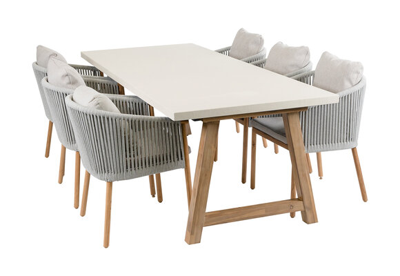 7-delige tuinset | 6 Es Vedra tuinstoelen (Teakhout) | Tuintafel Rock 235x95cm (Sand)