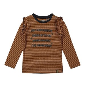 Koko Noko girls shirt rust brown striped with ruffles