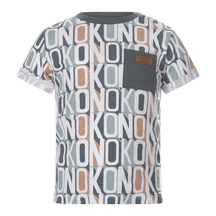 Koko Noko jongens T-shirt wit camel blauw logoprint | T46843-37