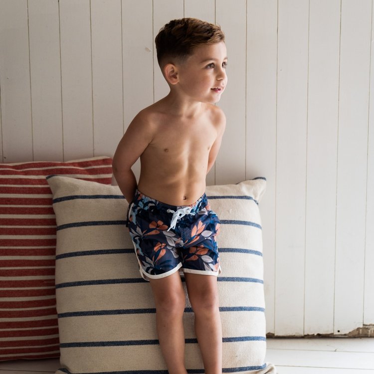 Koko Noko boys swimming shorts dark grey flower | T46894-37