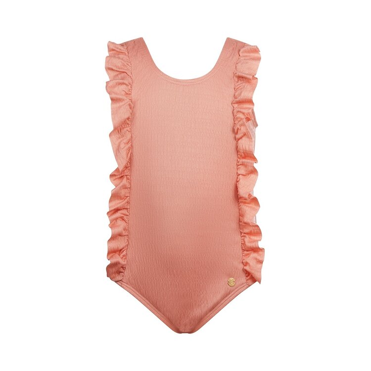 Koko Noko girls swimming costume coral pink ruffles | R50995-37