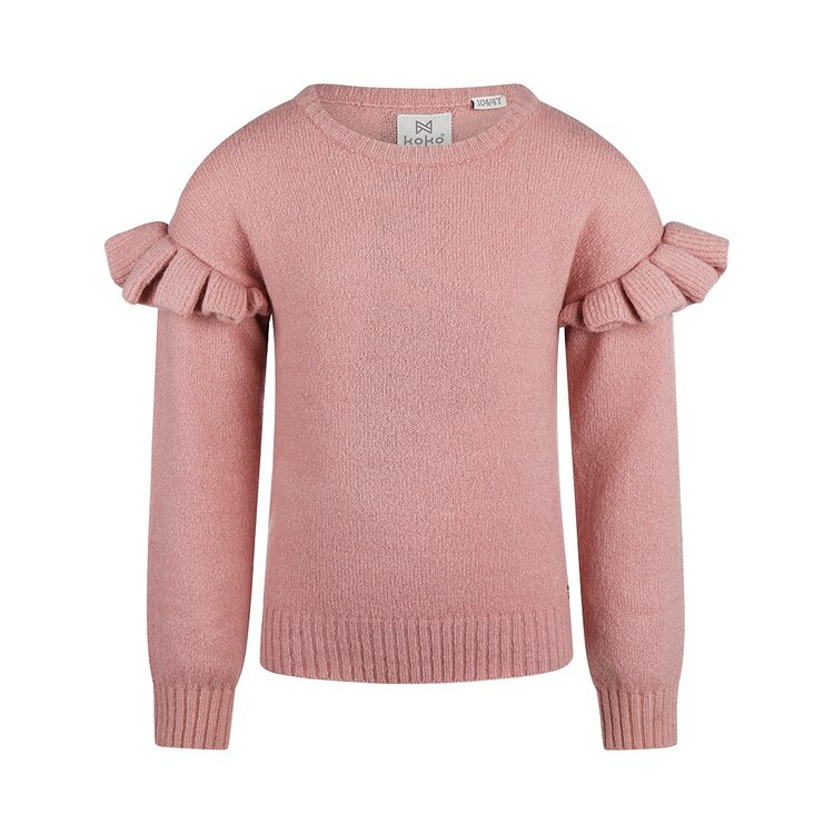 Koko Noko girls jumper old pink fine knit ruffles | Q52977-37