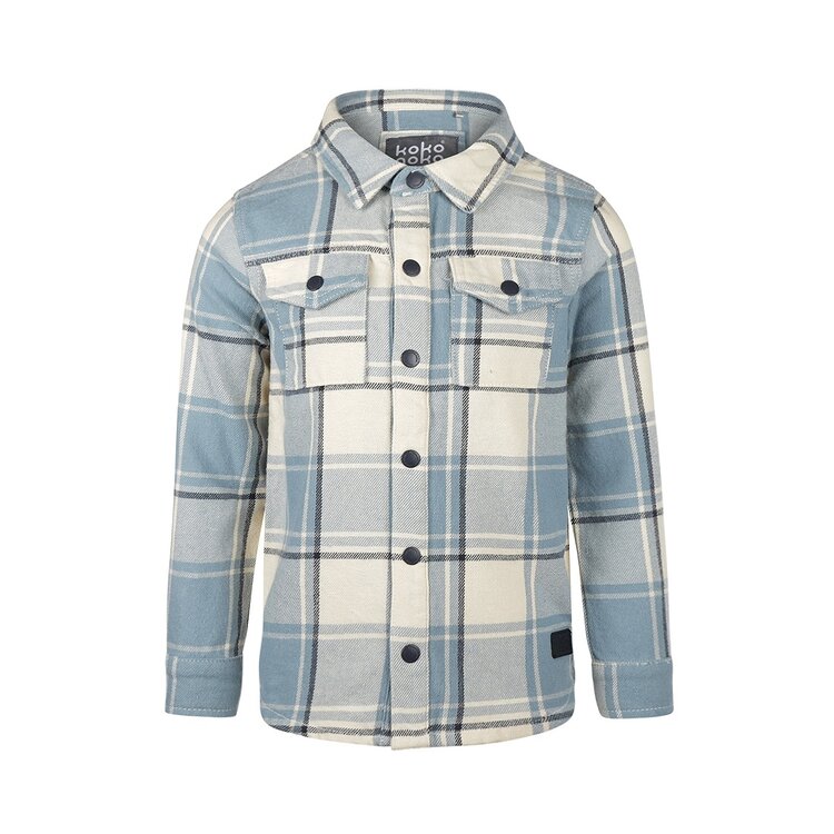 Koko Noko boys' blouse soft blue off white plaid | Q52827-37