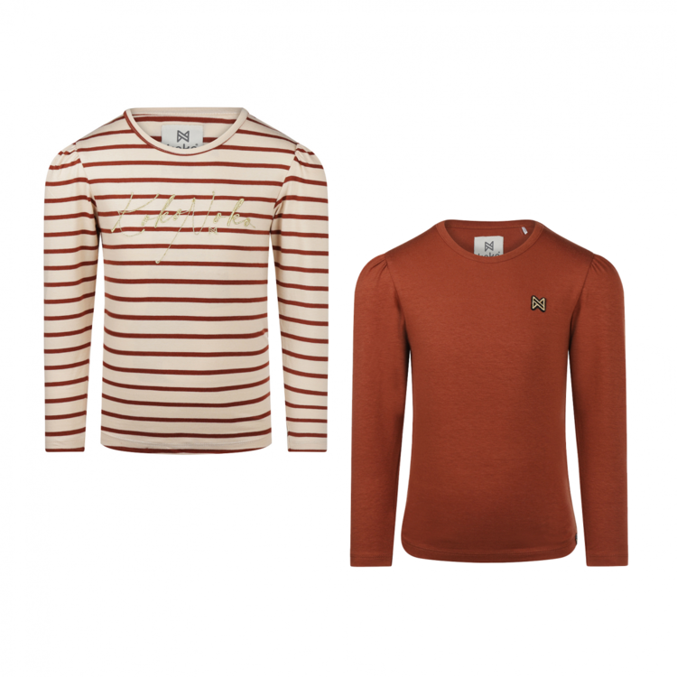 Koko Noko girls set of 2 longsleeves cognac striped | Q52954-37