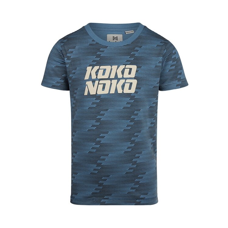 Koko Noko jongens T-shirt blauw patroon long back | R51336-37