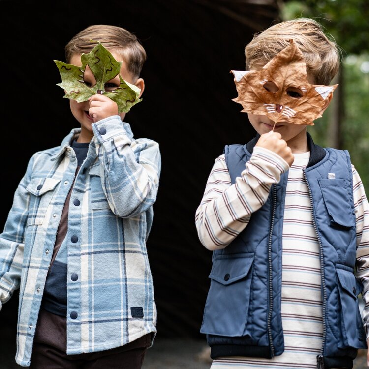 Koko Noko boys' blouse soft blue off white plaid | Q52827-37