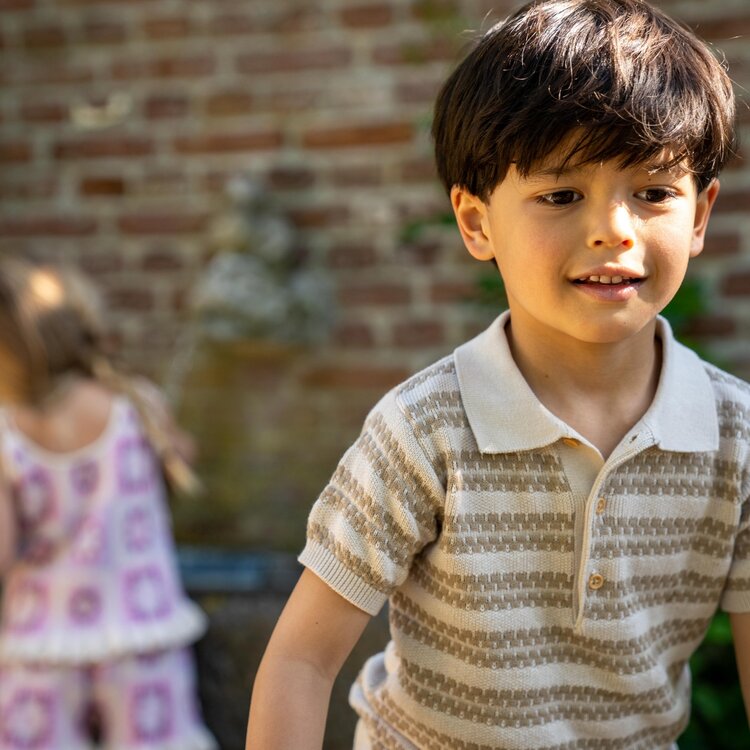 Koko Noko boys polo shirt taupe beige knitted | P54857-37