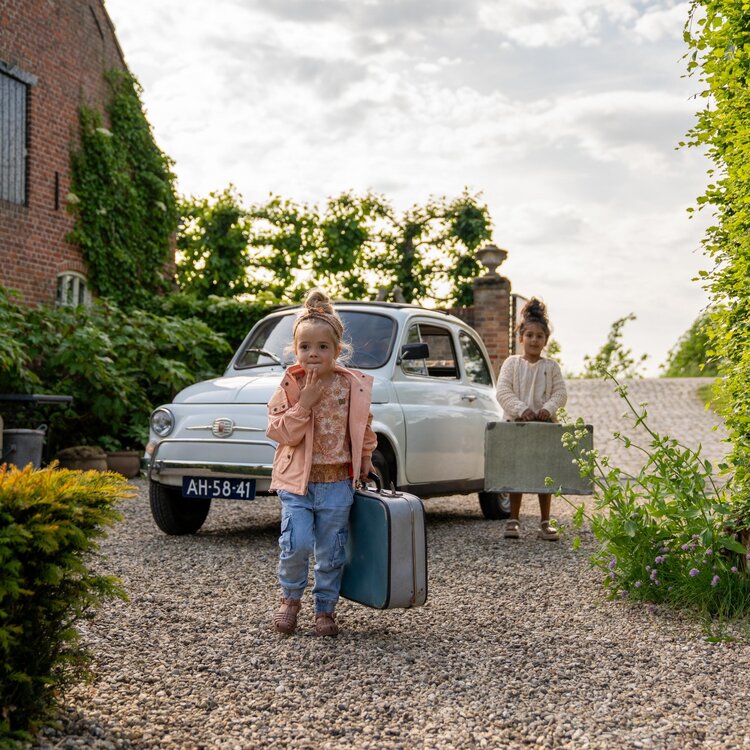 Koko Noko meisjes blouse korte mouw perzikroze bloem | P54900-37