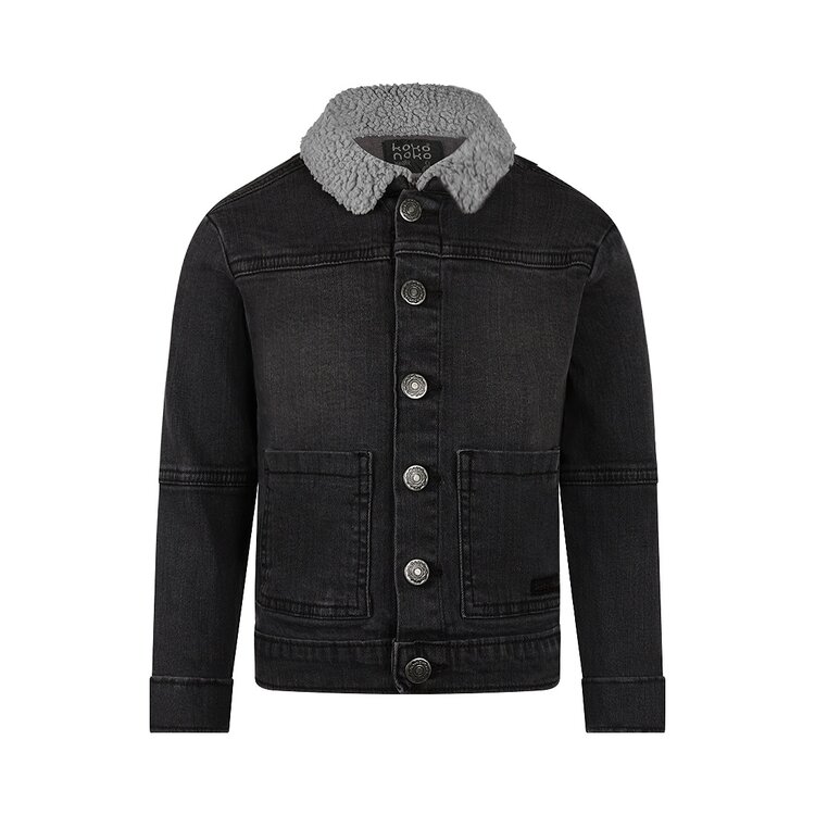 Koko Noko boys' denim jacket black teddy collar | Q52806-37