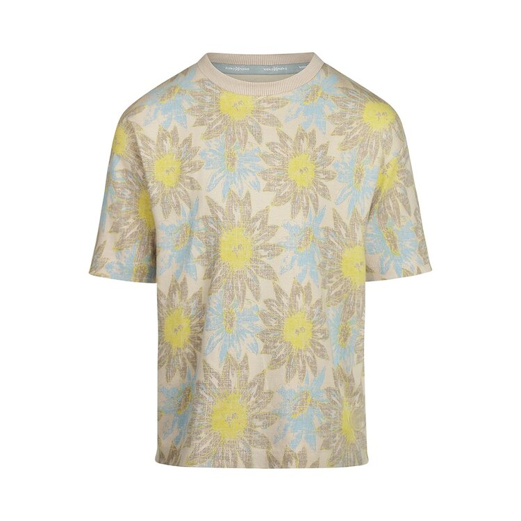 Koko Noko Jungen-T-Shirt lose Passform beige Blume limonenblau | P54853-37