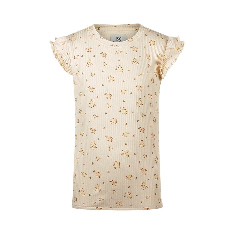 Koko Noko Mädchen T-Shirt beige gelb pfirsich rosa Blume Rippe | P54907-37