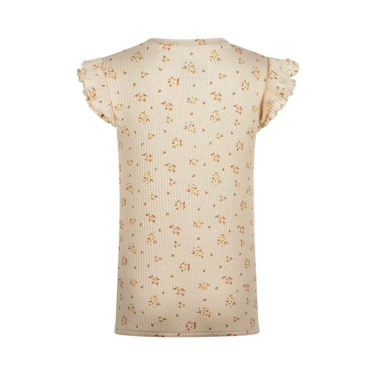 Koko Noko Mädchen T-Shirt beige gelb pfirsich rosa Blume Rippe | P54907-37