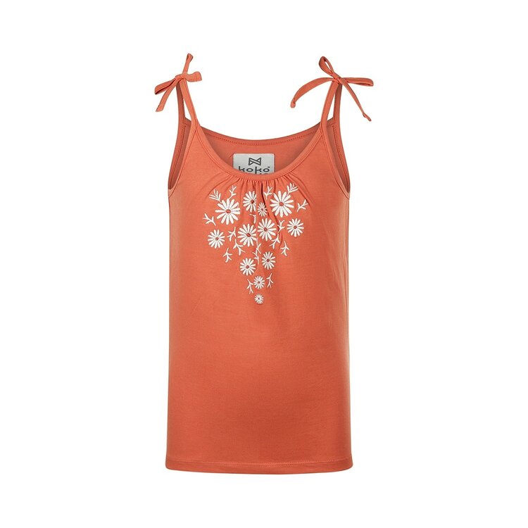 Koko Noko Mädchen Oberteil soft orange mit gestickter Blume | P54937-37