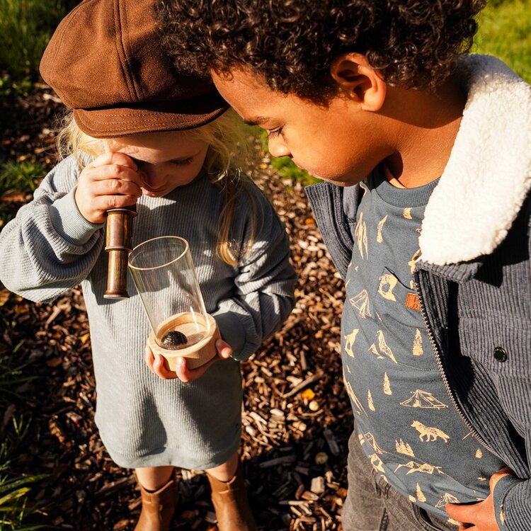 Koko Noko jongens blouse staalblauw teddy kraag corduroy | O56828-37