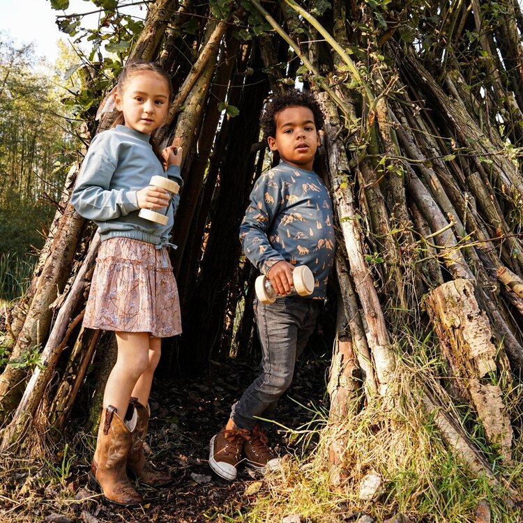 Koko Noko jongens longsleeve staalblauw camel print | O56831-37