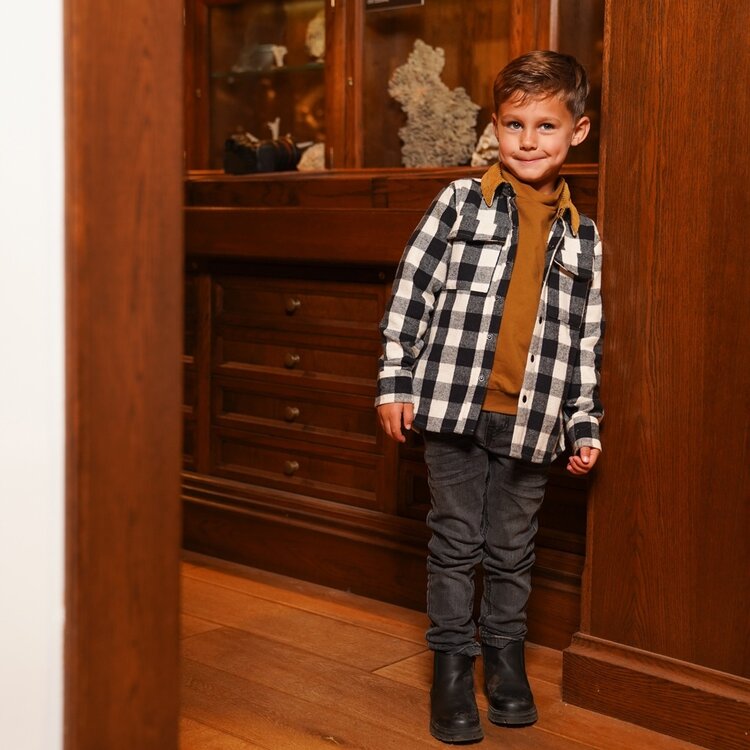 Koko Noko boys’ blouse black checked corduroy collar | O56867-37