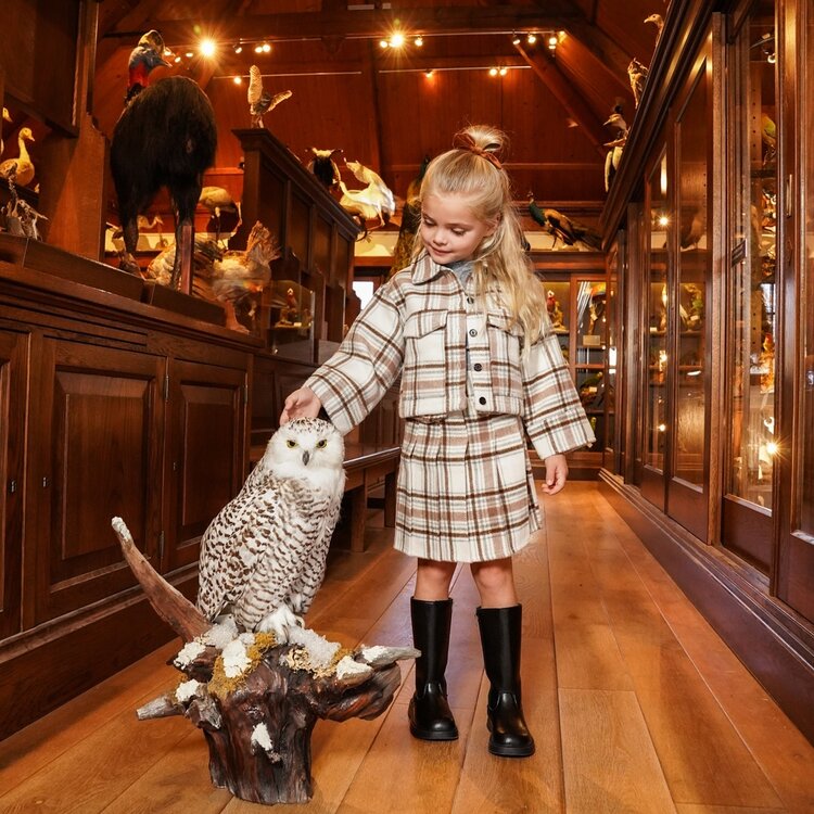 Koko Noko girls’ jacket off-white checked dropped shoulder | O56900-37