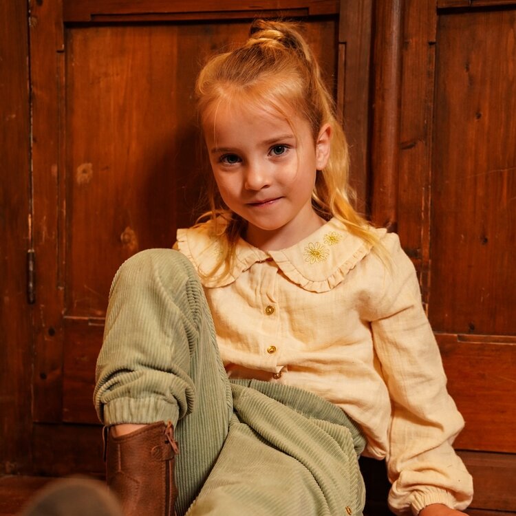 Koko Noko girls' blouse off-white embroidered flower cotton | O56903-37