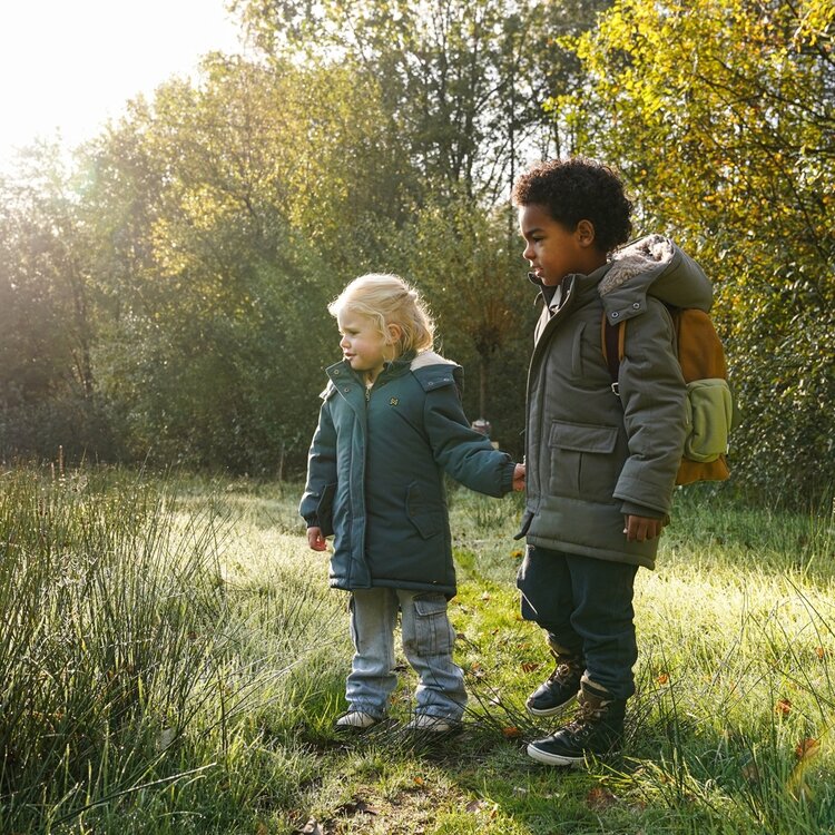 Koko Noko meisjes jas staalblauw waterafstotend capuchon | O56924-37
