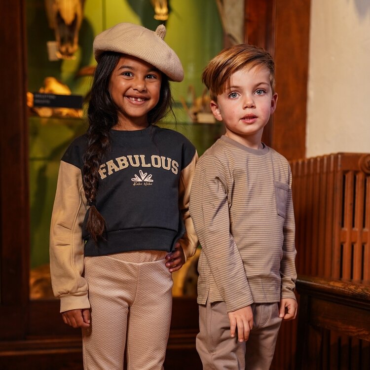 Koko Noko meisjes flared broek zandkleur structuur | O56938-37