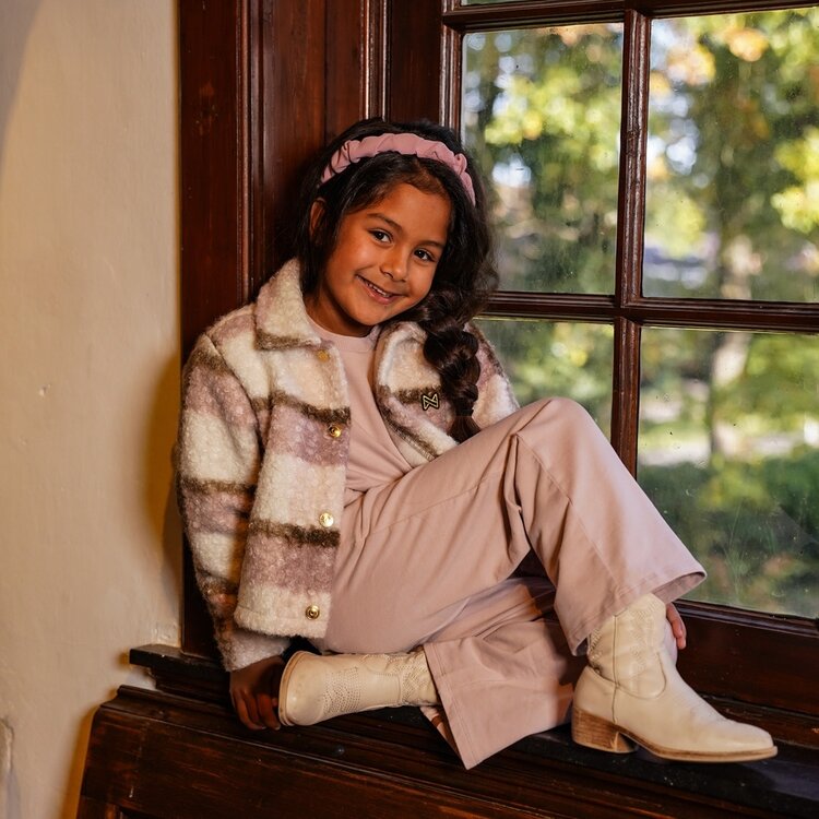 Koko Noko Mädchen-Bouclé-Jacke, lila, cremefarben, braun kariert | O56983-37