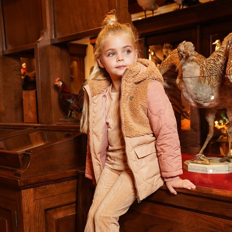 Koko Noko meisjes winterjas caramel bruin teddy oudroze | O56998-37