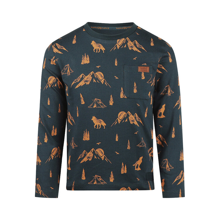 Koko Noko jongens longsleeve staalblauw camel print | O56831-37
