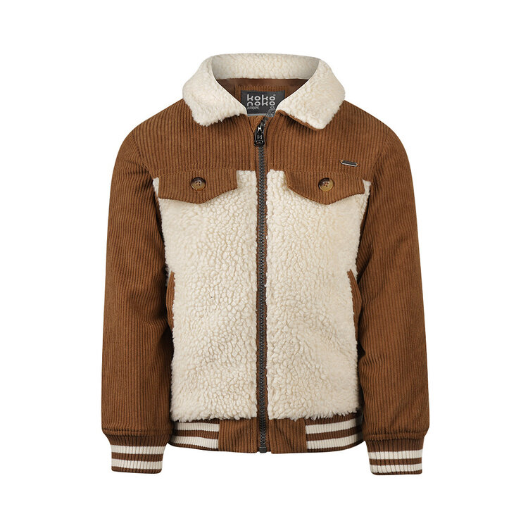 Koko Noko jongens corduroy jack donkerbruin off white teddy | O56898-37