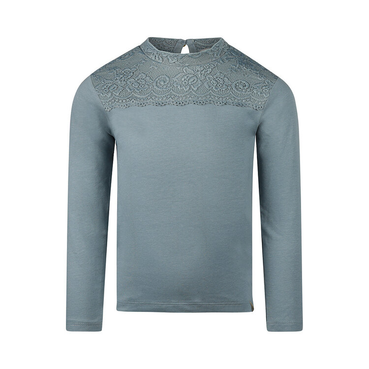 Koko Noko meisjes longsleeve blauw kanten detail kraagje | O56901-37