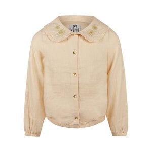 Koko Noko girls' blouse off-white embroidered flower cotton