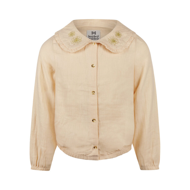 Koko Noko girls' blouse off-white embroidered flower cotton | O56903-37
