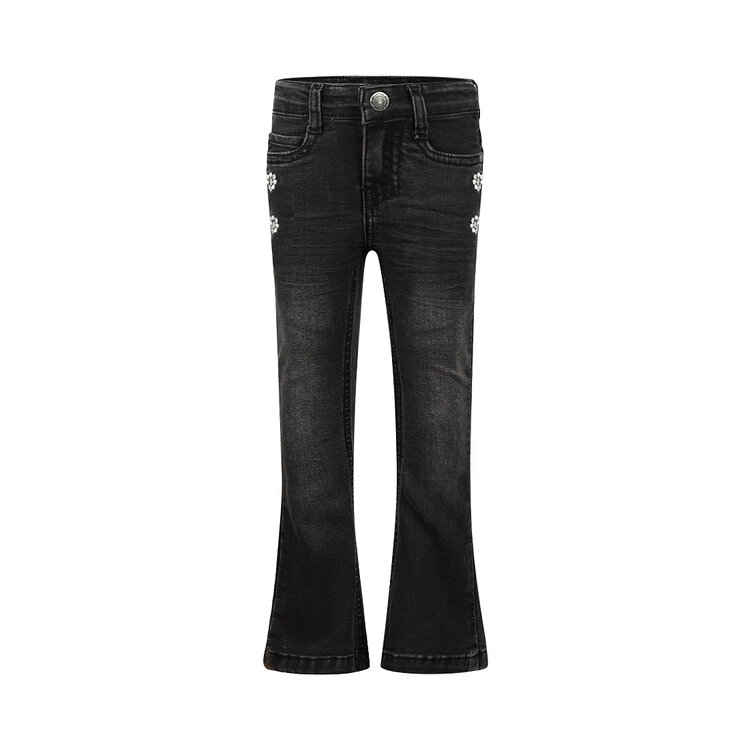 Koko Noko Mädchen-Flared-Jeans schwarz mit gestickter Blume | O56929-37