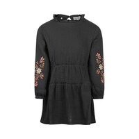 Koko Noko girls' black muslin dress with embroidered flower