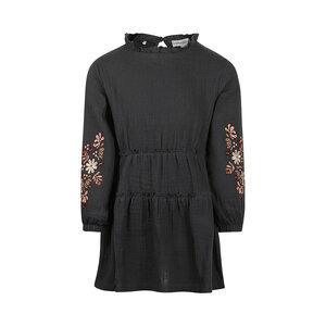 Koko Noko girls' black muslin dress with embroidered flower