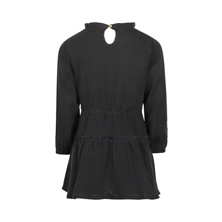 Koko Noko Mädchenkleid schwarz mit gestickter Blume aus Musselin | O56932-37