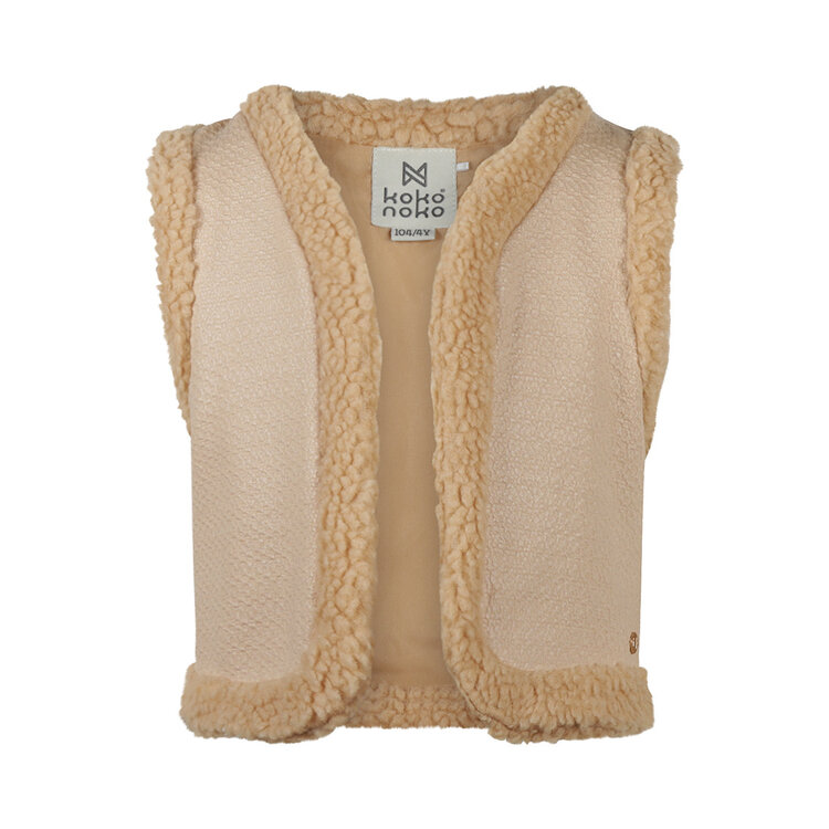 Koko Noko meisjes gilet zandkleur teddy | O56933-37