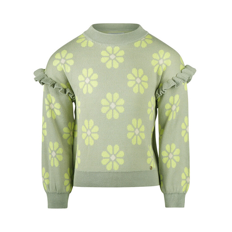 Koko Noko meisjes sweater zachtgroen dropped shoulder bloem | O56953-37