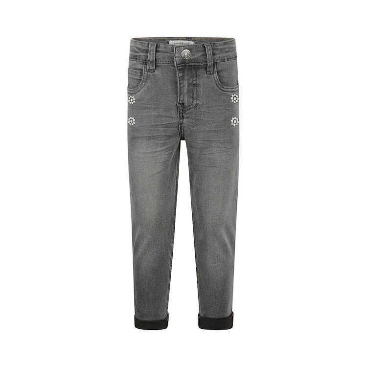 Koko Noko Mädchen Jeans, locker sitzend, schwarz, bestickte Blume | O56954-37